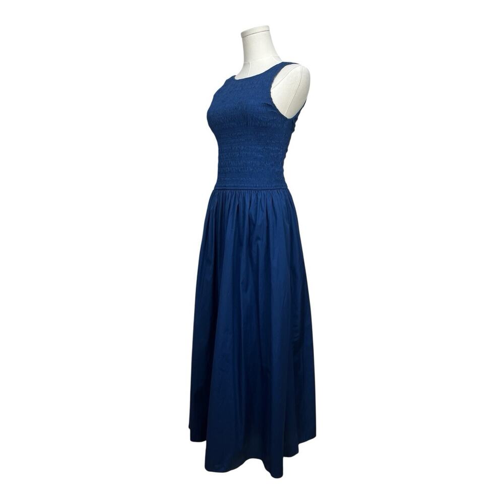 $148 NWT Madewell Melody Scoopback Smocked Midi Dress Women's Size XS Blue NV423 - Picture 2 of 9